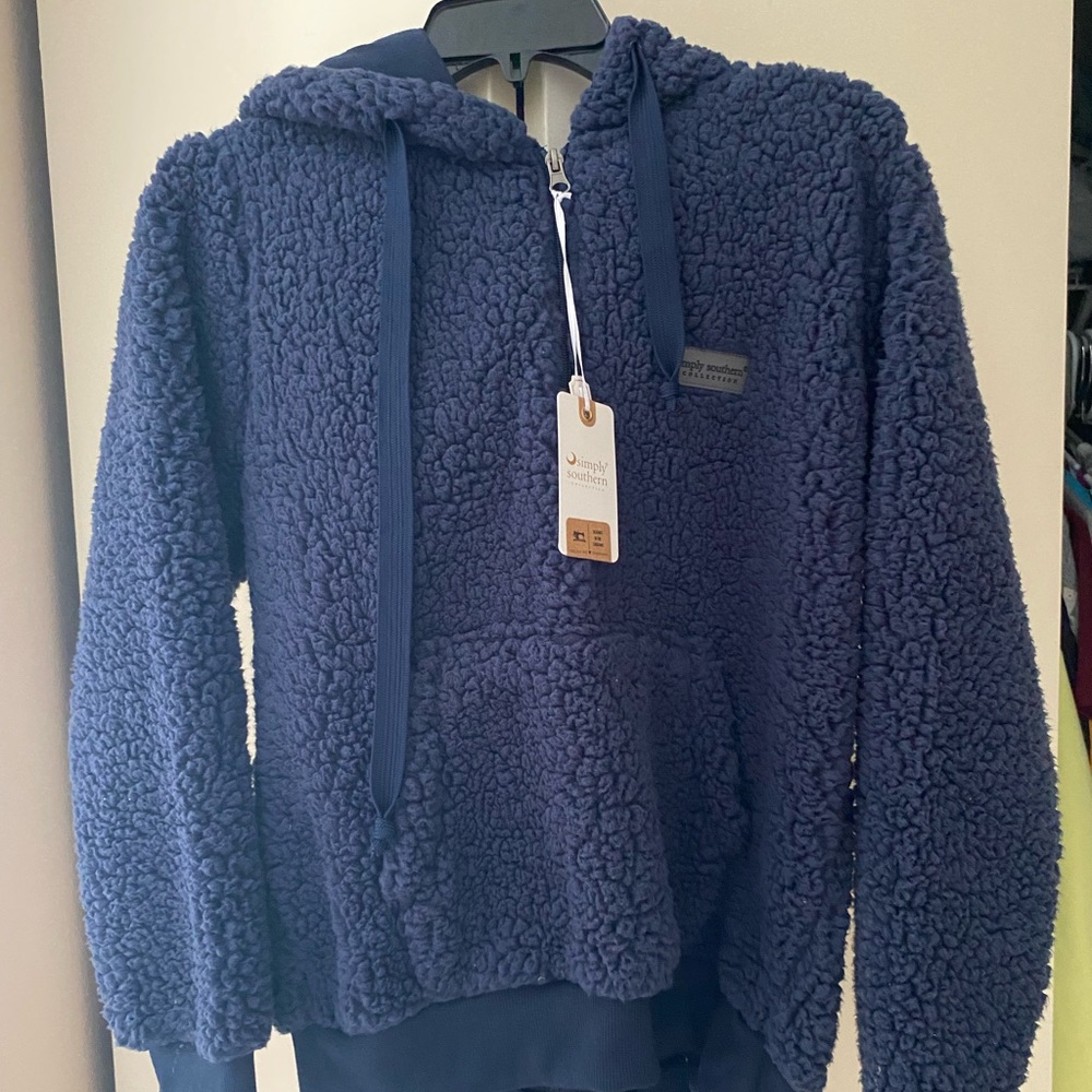 Blue half zip soft pullover